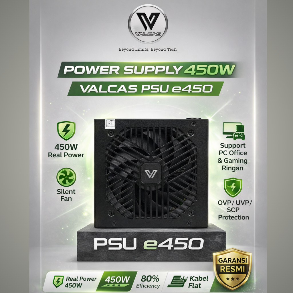 PSU VALCAS e450 Real Power 450 Watt - Garansi Resmi - Power Supply PC