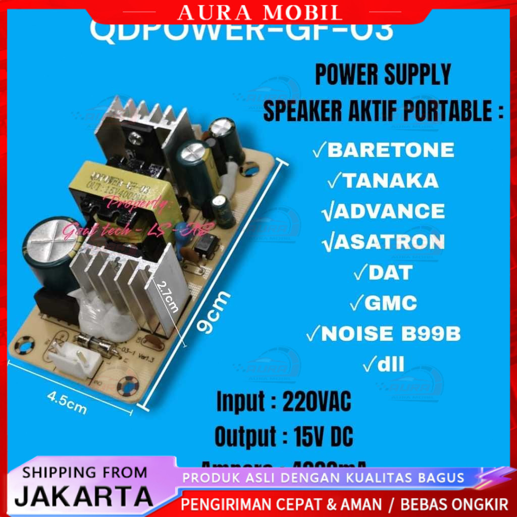 POWER SUPPLY SPEAKER AKTIF PORTABEL 15V 4000MA 15 VOLT 4A BARETONE TANAKA ADVANCE ASATRON DAT GMC NO