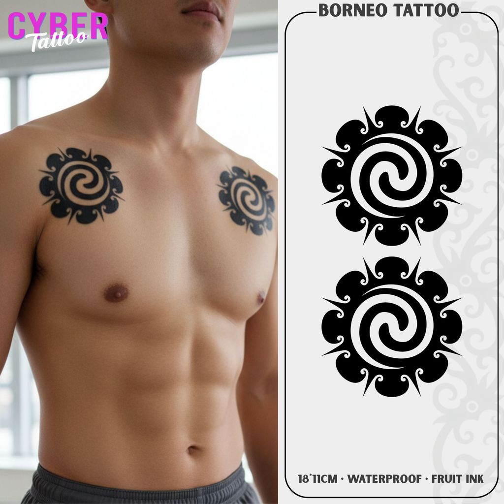 Cyber Tato Fruit Ink Dayak Bunga Terong 1 | Stiker Tato Temporer Anti Air & Awet 15 Hari (18×11 cm)