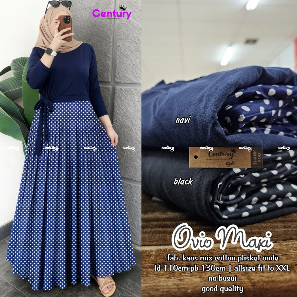 Ovio Maxy Dress Gamis Plisket Motif Polkadot Tebal Stretch
