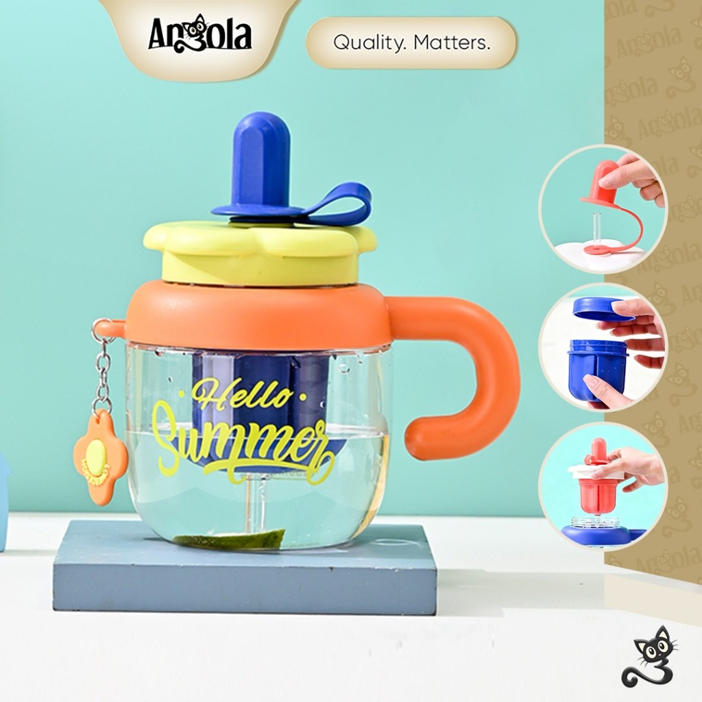 ANGOLA Tumbler Minum 1L Motif Bunga W10 Botol Minum Infused Water Anak Sekolah 1 Liter Lucu Menggemaskan Dengan Sedotan