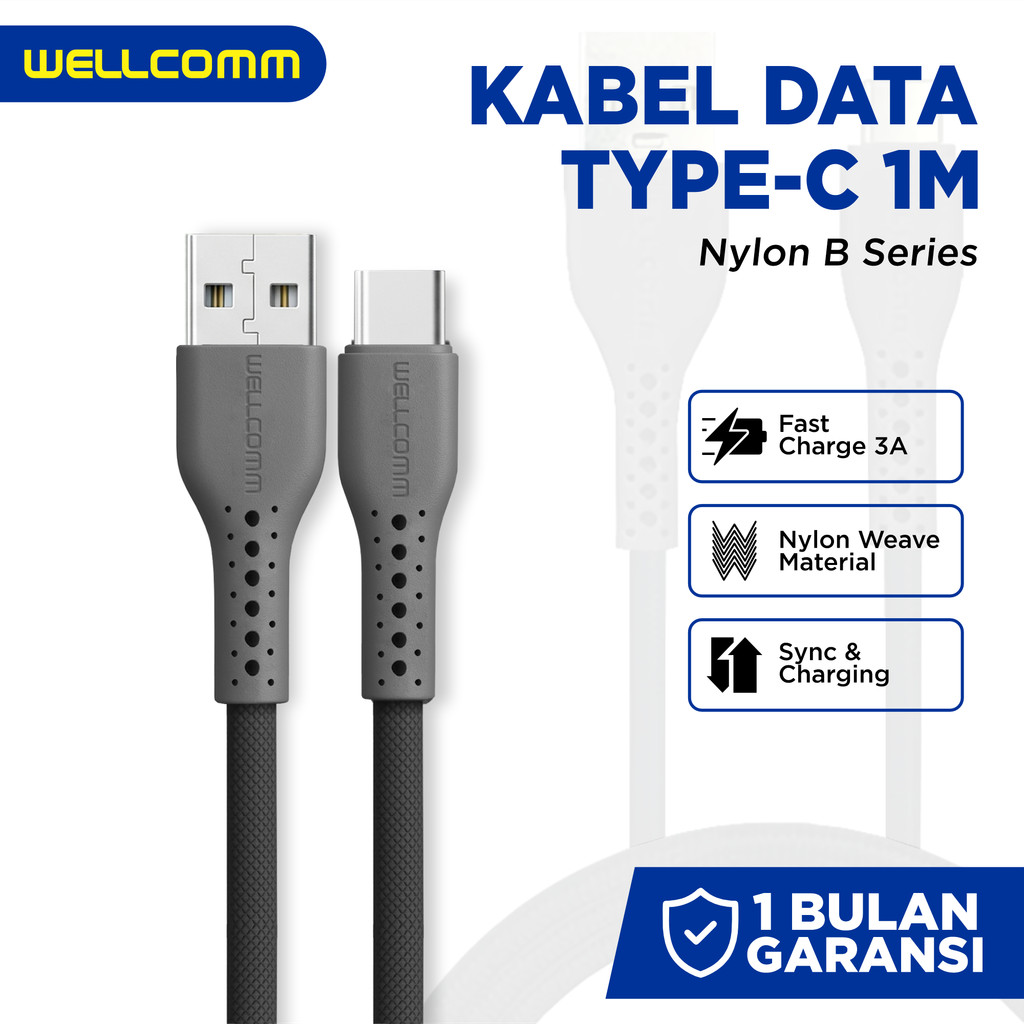 WELLCOMM Kabel Data Fast Charge 3A USB Type C Nylon B Series 1M