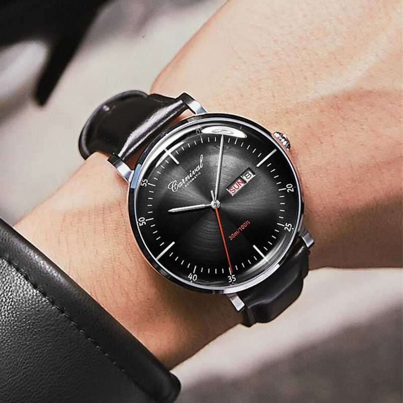 Carnival Brand 3D Curved al Luxury Sapphire Automatic Watch for Man Leather MIYIOTA Mechanical Watch