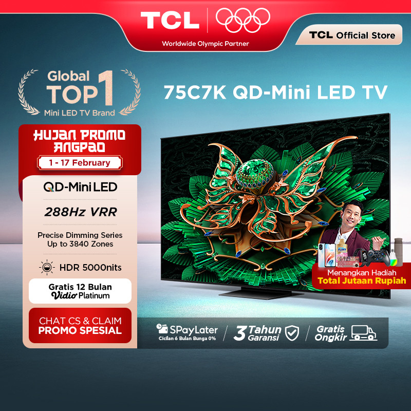 TCL 4K QD-Mini LED 75 Inch C7K - up to 2048 Dimming Zone - 3000 Nits - 144Hz - Google Assistant/Goog