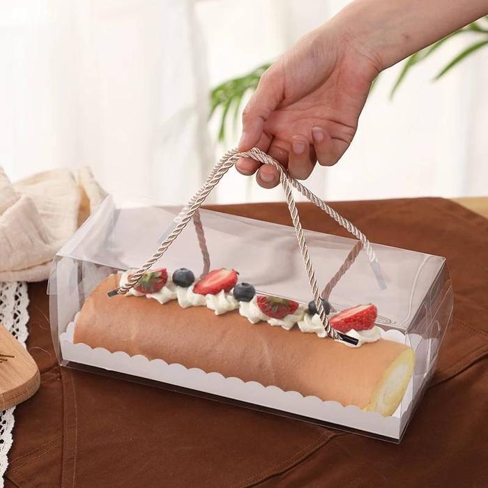 Dus Bolu Gulung/Box Roll Cake Tart/Box Kue Hampers Mika Transparan - White, 5pc-26x14x12cm