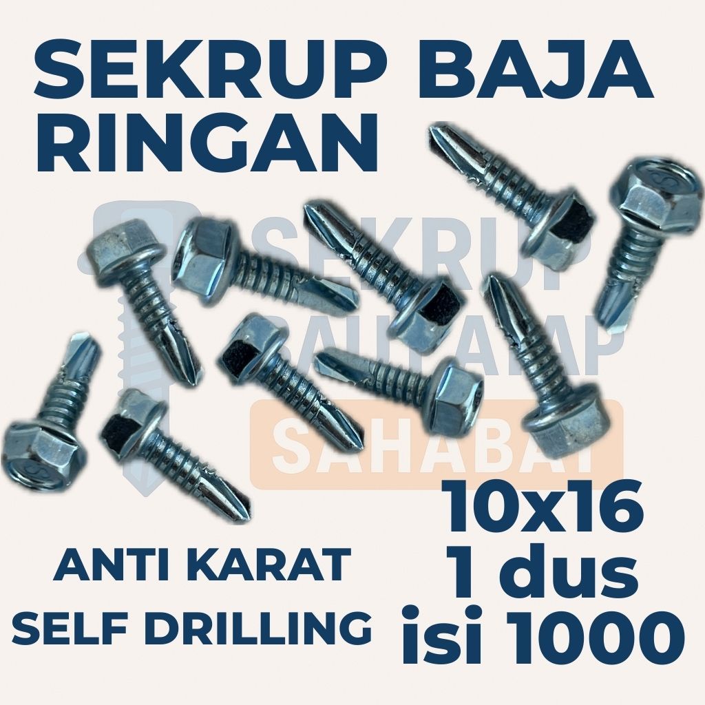 SEKRUP BAJA RINGAN 10x16 (1 dus isi 1000pcs) – Sekrup Seng / Baut Seng / Sekrup Baja Ringan / Metal 