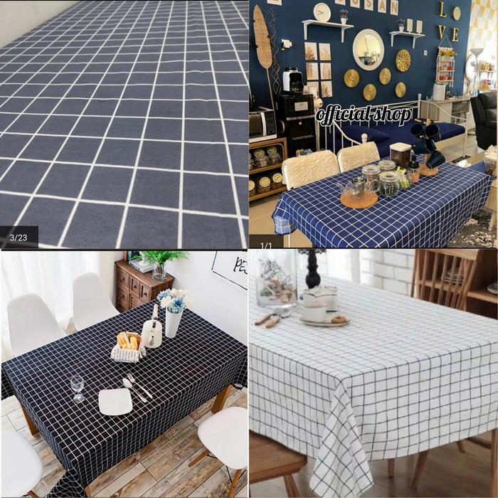 taplak meja makan kain katun 6 kursi/taplak meja kain katun 4 kursi - Putih, 120x200cm