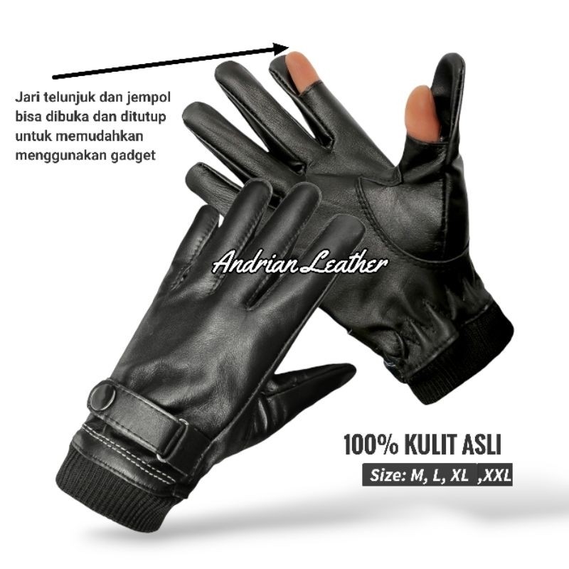Sarung tangan motor kulit asli pria wanita / Sarung tangan winter / Sarung tangan kulit half finger 