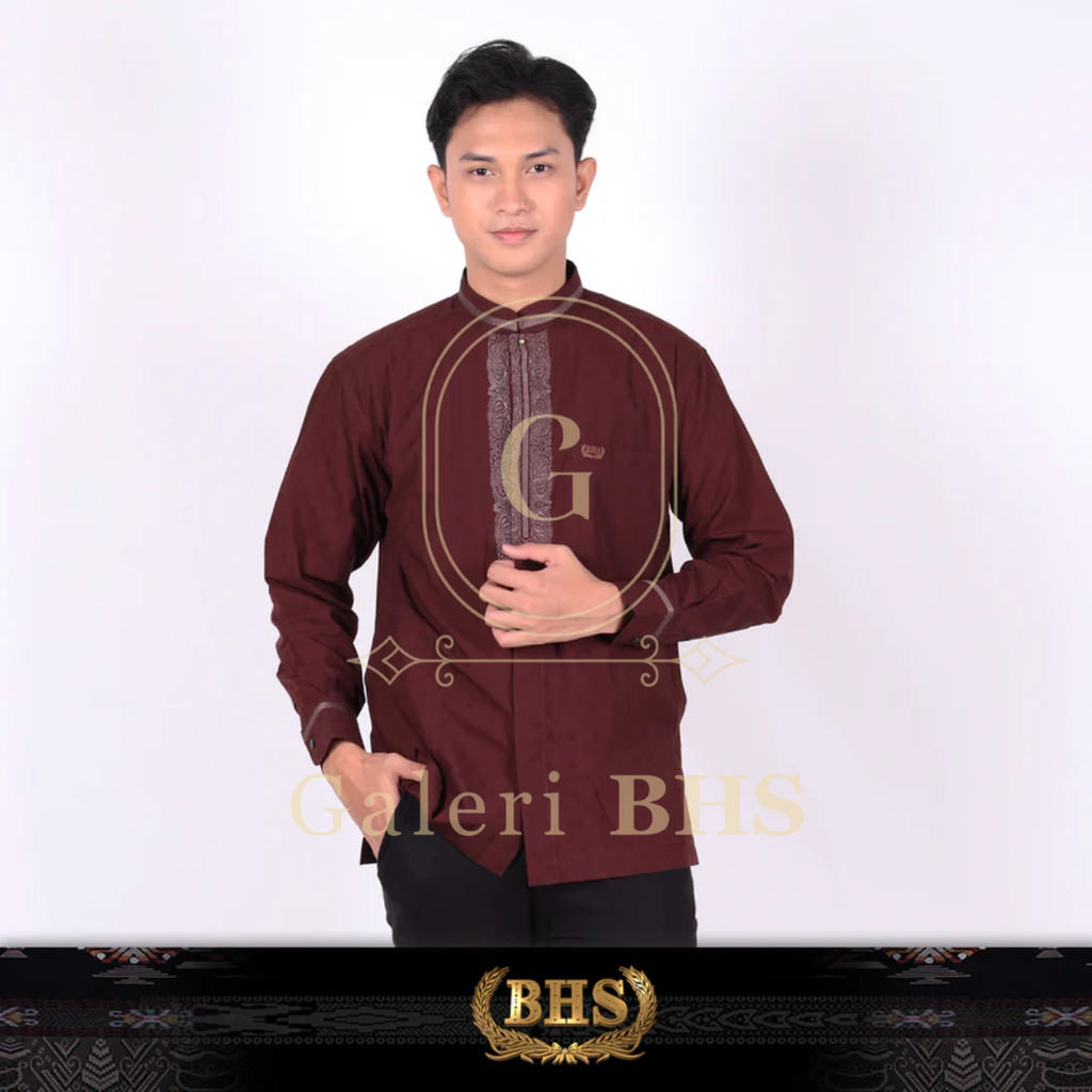 Baju Koko BHS Classic Motif Hamzah Coklat Tua