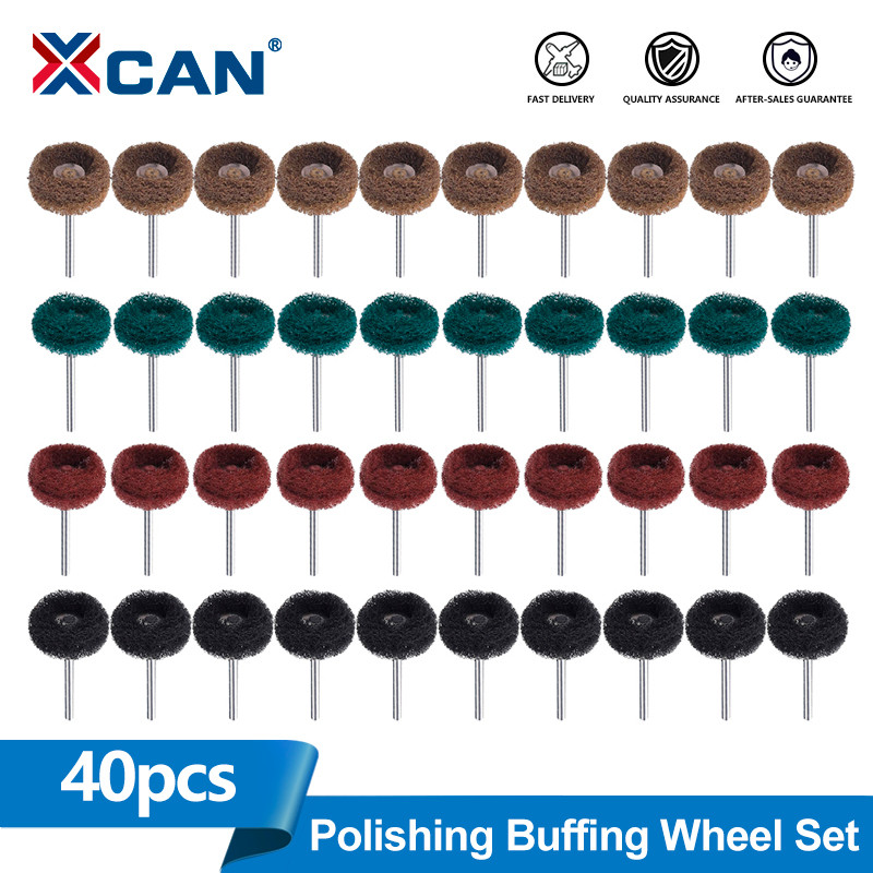 XCAN 40pcs Mini Drill Abrasive Brush Nylon Fiber Polishing Wheel 3mm Shank for Dremel Rotary Tool Gl