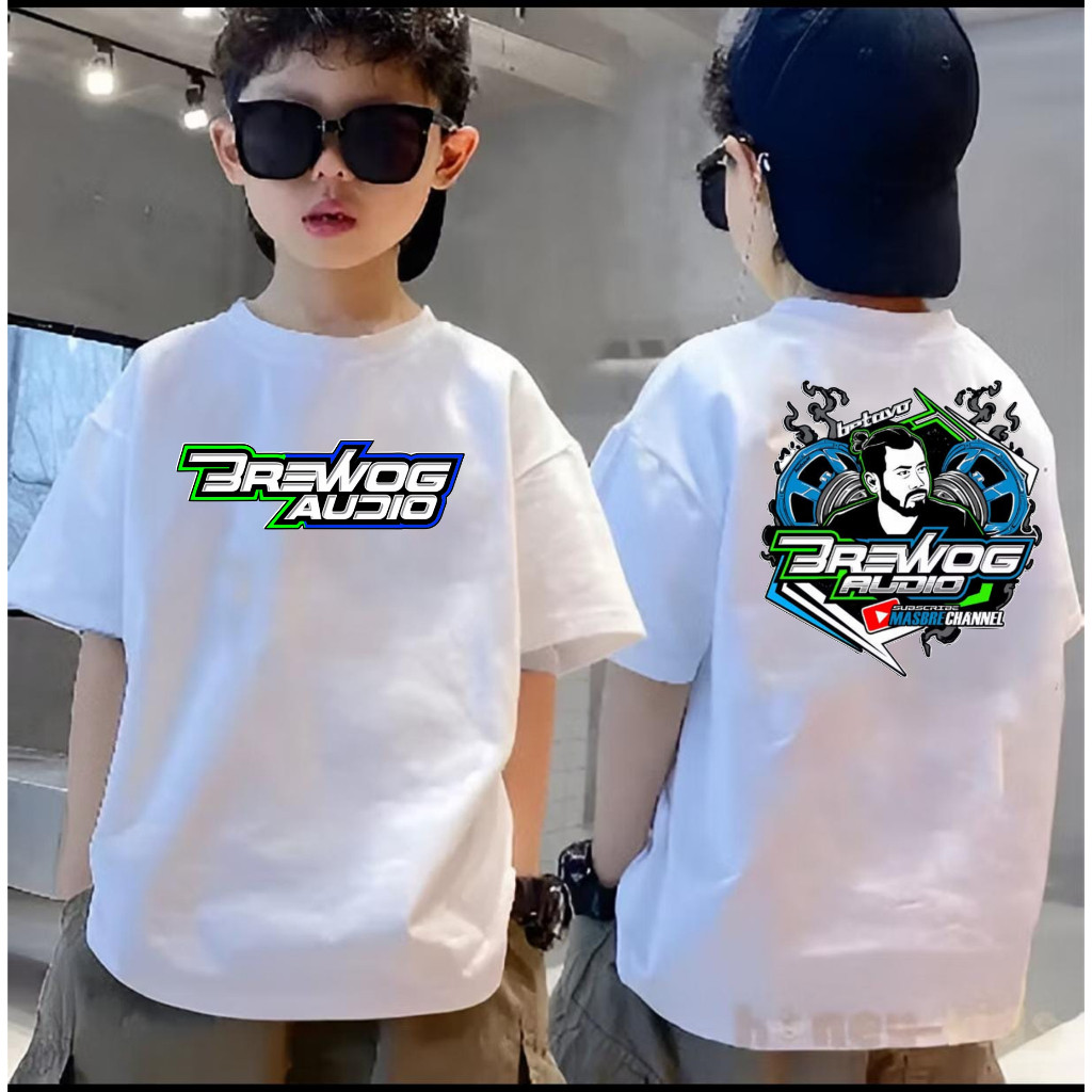 Kaos Sound System BREWOG AUDIO Biru Baju Kaos Pria Warna Putih Kaos Anak