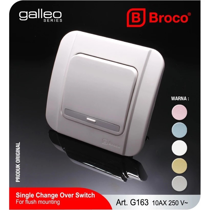 BROCO Galleo Saklar Engkel Hotel G163 55S Snow White Original | Saklar Tukar 2 Arah 1 Gang Inbow SNI