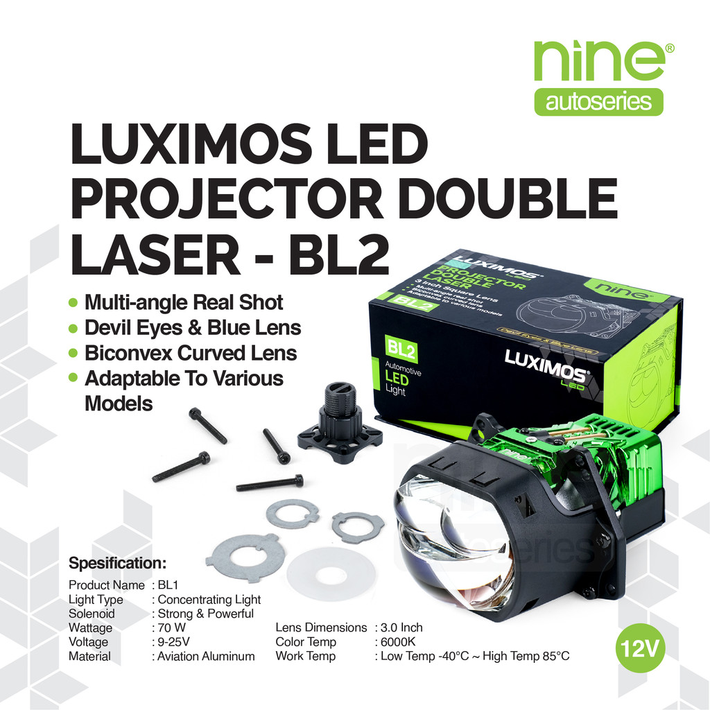 LUXIMOS Lampu Biled Double Laser 70W 3 Inch Projector Super Terang Putih Devil BL2 - NINE AUTOSERIES