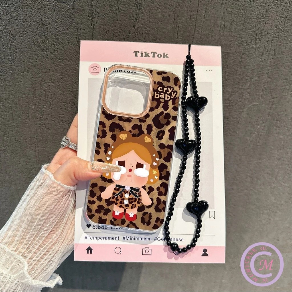 case VIVO Casing ponsel Bayi menangis motif macan tutul dengan rantai Kompatibel Untuk VIVO Y02 Y15S