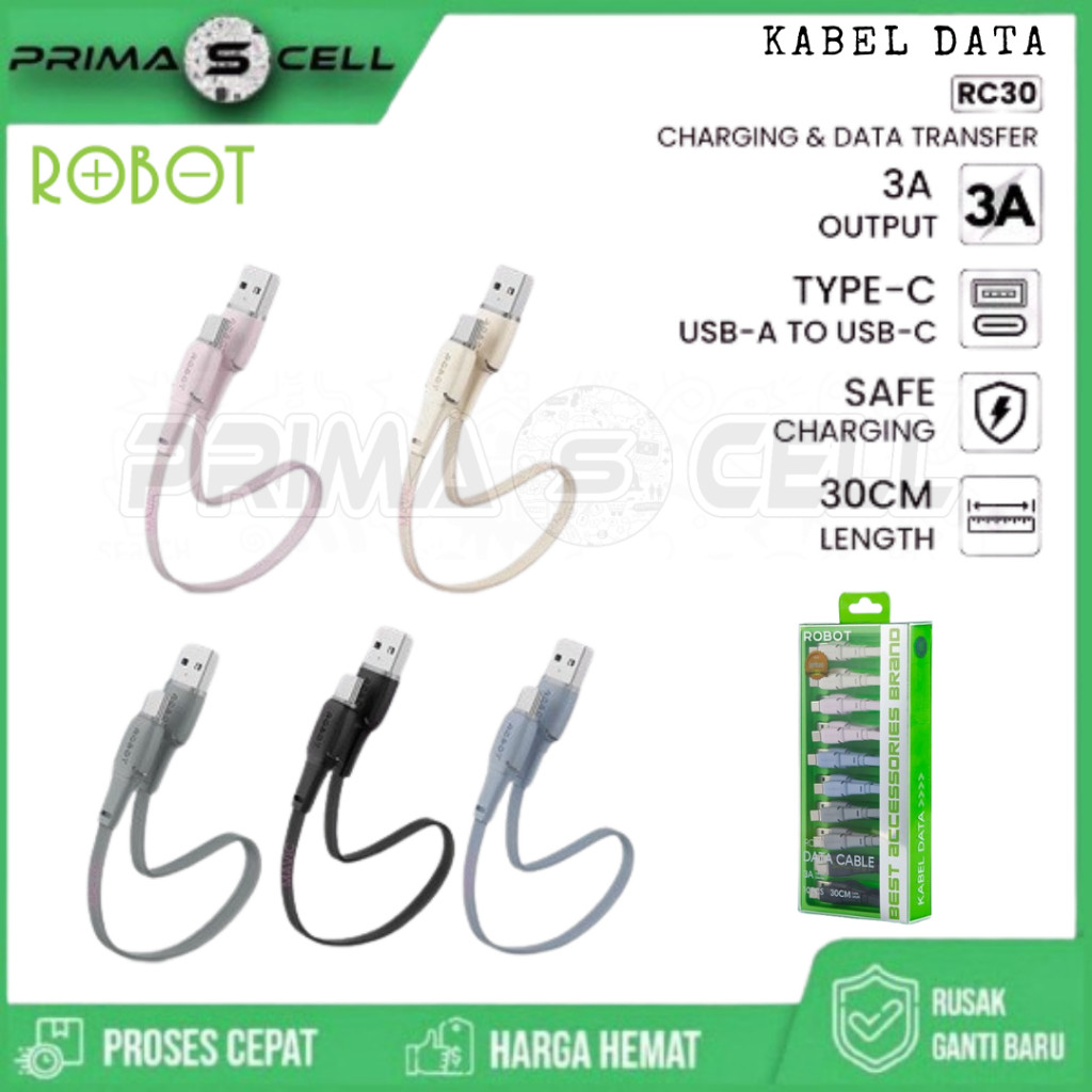 Robot RC30 30cm USB-C Colorful Kabel Data Cable Charger Powerbank 3A