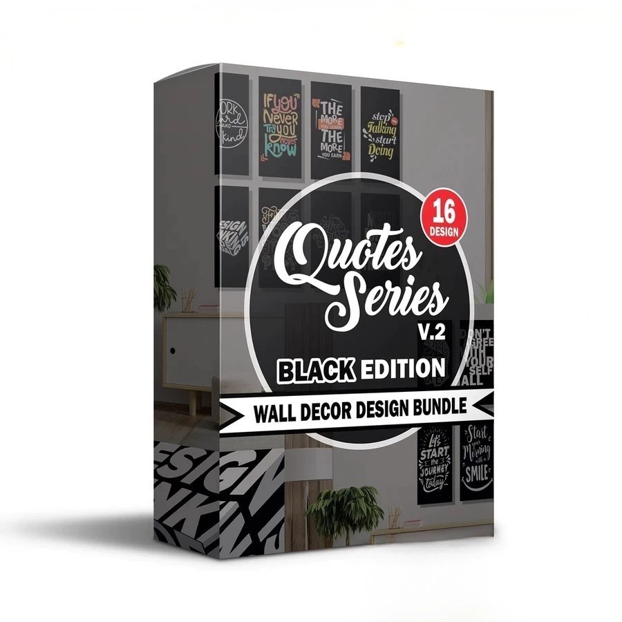 16 Desain Wall Decor Quotes Black Edition - Template Bisa Edit Siap Cetak Format CDR Coreldraw