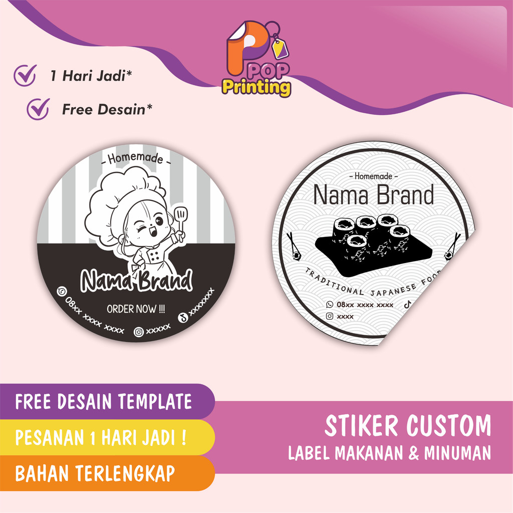 Pop_Printing Stiker Label Custom Free Design Bulat Vynil Transparan Label Kemasan produk Makanan Min