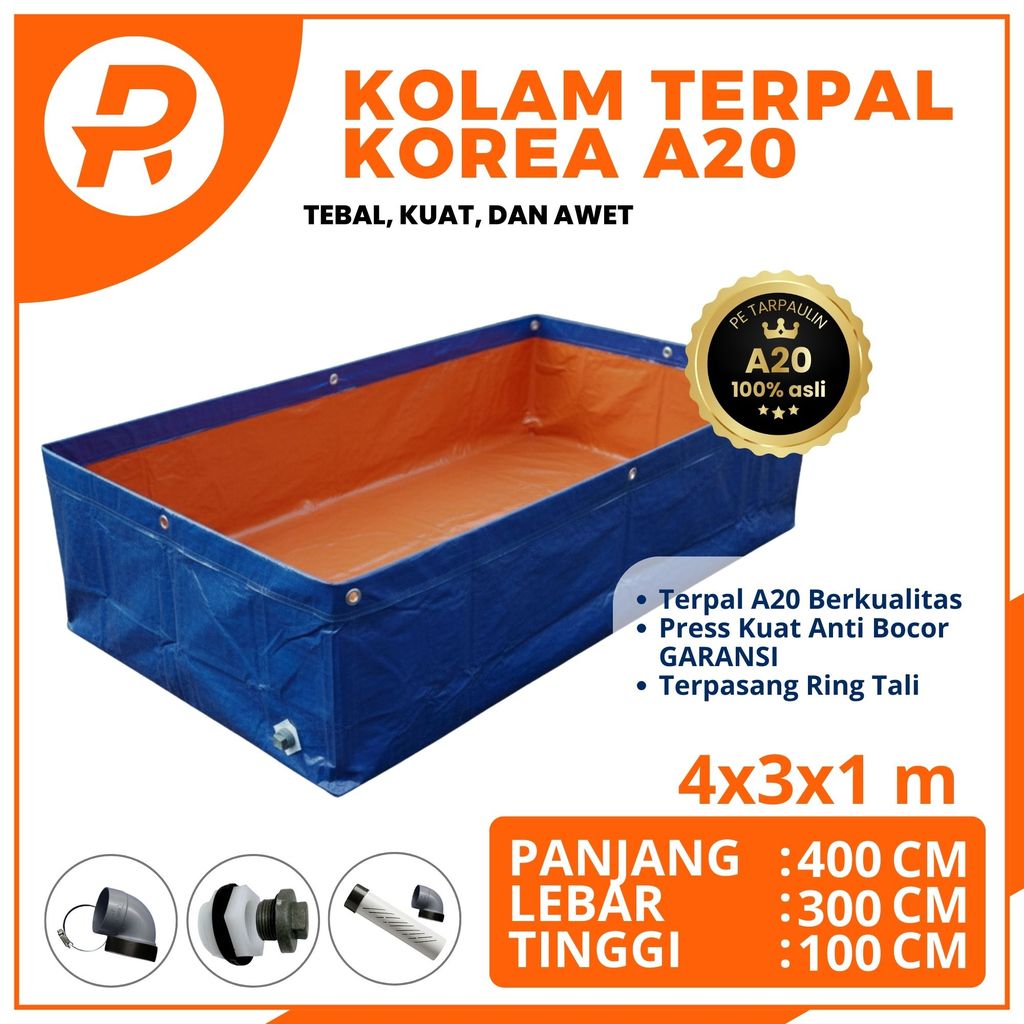 Kolam Terpal Kotak Korea A20 4x3x1 Kolam Budidaya Ikan Lele Nila Gurame