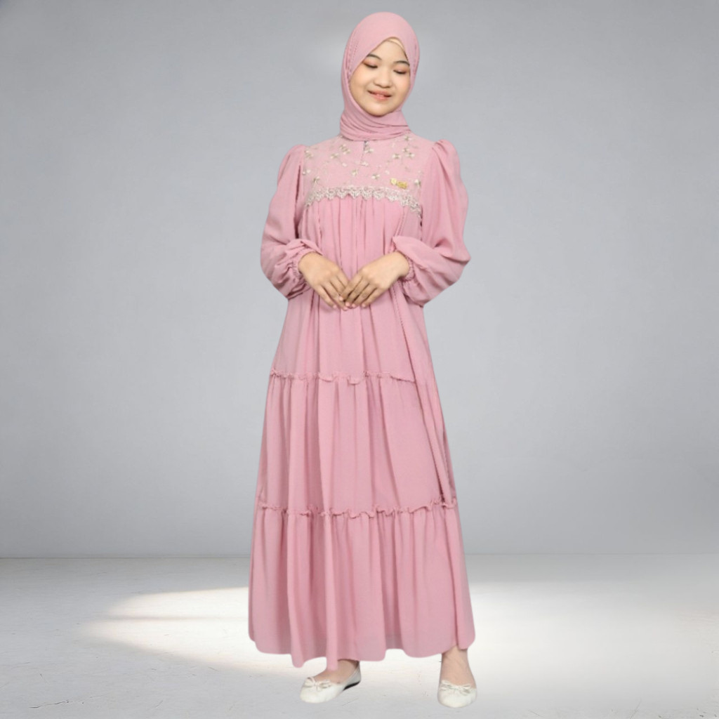 Gamis Anak Perempuan Tanggung Pesta Mix Brokat Ceruty Babydoll Baju Lebaran Brukat Remaja Trend 2026