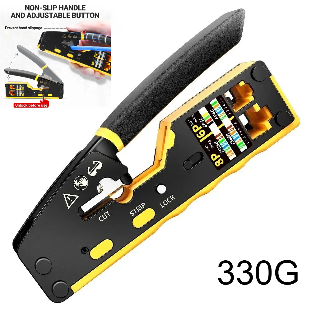 RJ45 Ethernet Network Crimper Pliers 3-in-1 Crimp/Cut/Strip Lan CAT8/7/6A/6/5E (STP/UTP) & RJ11/12 T