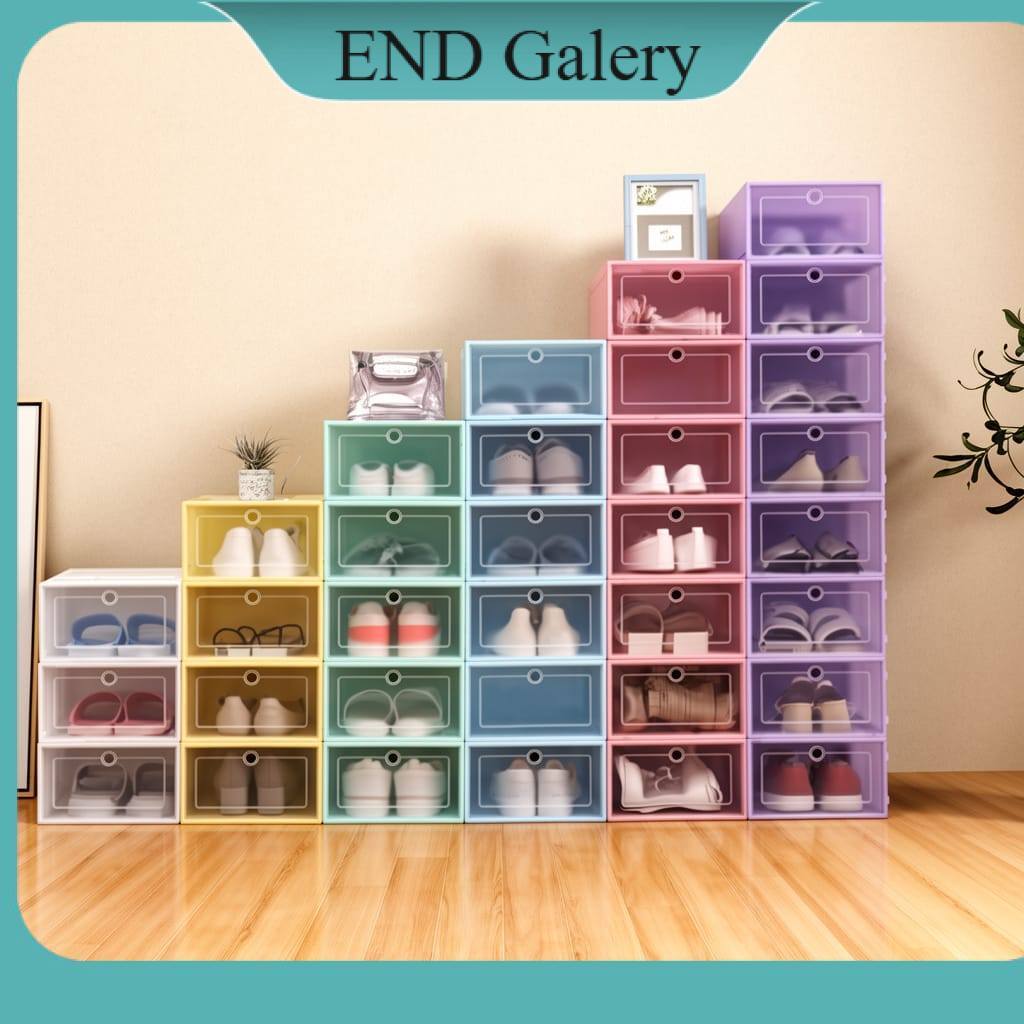 Kotak Rak Sepatu Transparan Plastik Tebal Shoes Box Transparan Serbaguna Rak Sepatu