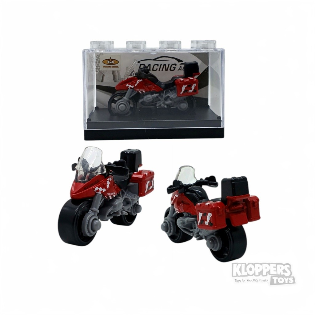 Diecast Motor Police Merah #1 - Mainan Kendaraan Motor Polisi - Kemasan Acrilic