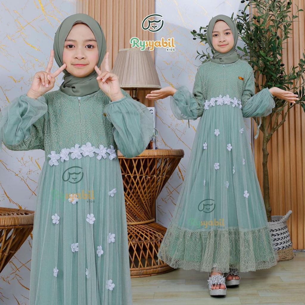 LOWESHOP Gamis Anak Princesa Dres Pesta Brukat Tile Kondangan Maxi Dres Kekinian