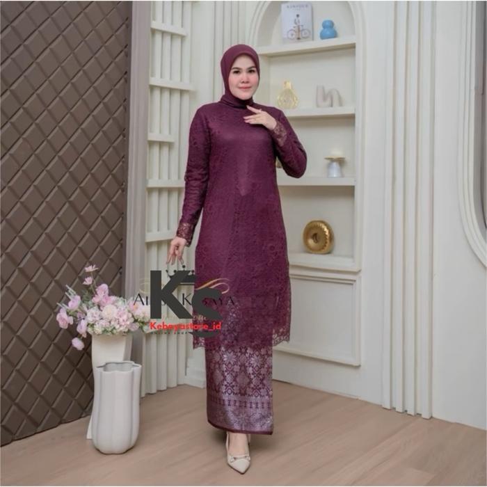 (GRATIS HIJAB) Atasan Kebaya Modern Tunik Kurung Brokat - Kebaya Wisuda - Kebaya Brokat Pesta Lamara