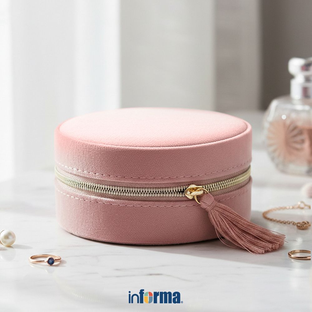 Informa Emily Kotak Perhiasan Round 10x10x5 cm - Pink Jewelry Box Organizer Aksesoris Storage Cincin