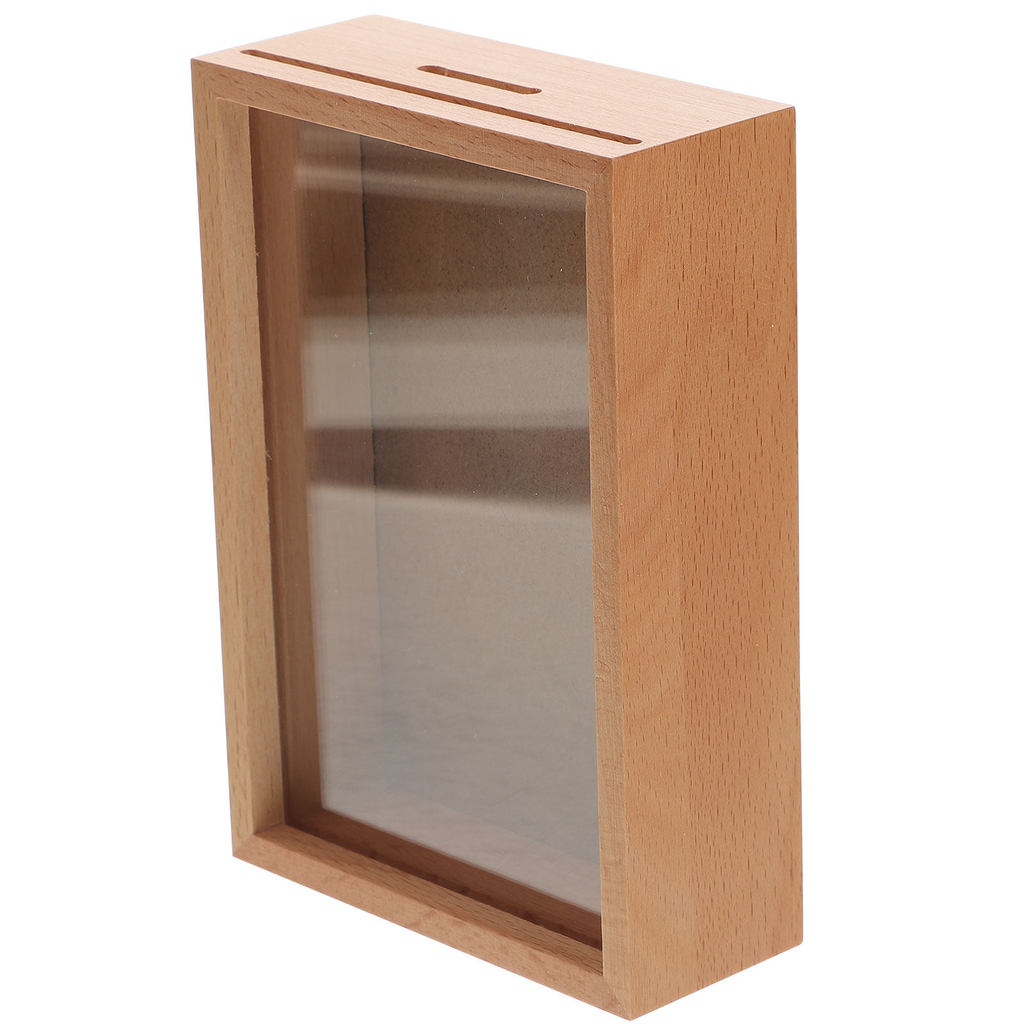 Wooden Piggy Bank Clear Window Photo Frame Multipurpose Coin Box Savings Jar Money Bank Savings Box 