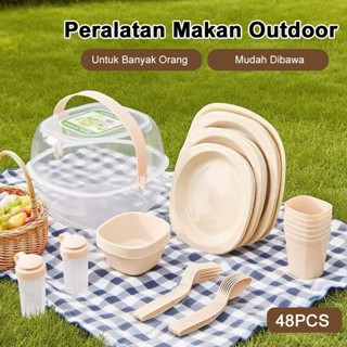 Perlengkapan Makan Camping 48 Pcs Piknik Luar Ruangan Set Alat Makan Plastic Set Makan Perlengkapan 