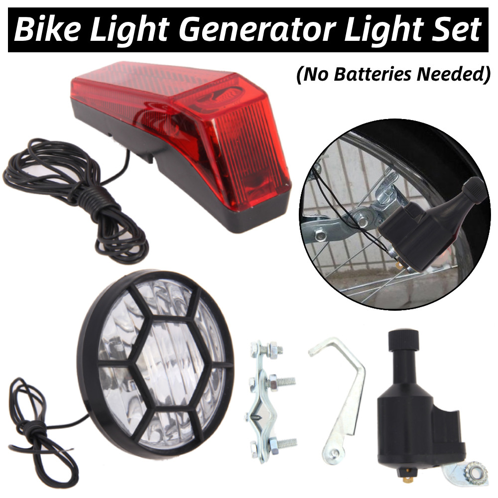 Bicycle Dynamo Lights Set Bike Cycle Safety No Batteries Needed Headlight Rear Bicycle Lights for Al