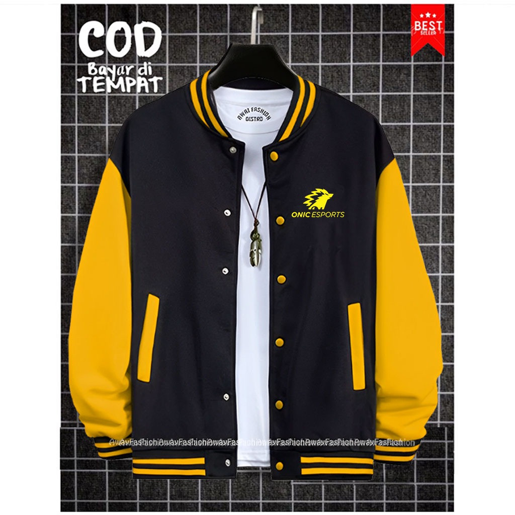 Terlaris !!! Free Jaket Varsity Kancing Text Kuning Onic Esporst 09 Sweater Distro Termurah Hoodie T
