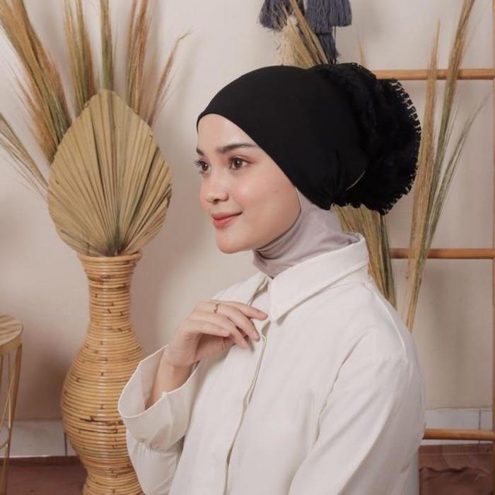 Inner Turki / Dalaman Hijab Turki Renda / Dalaman Hijab Ciput Turki - Hitam