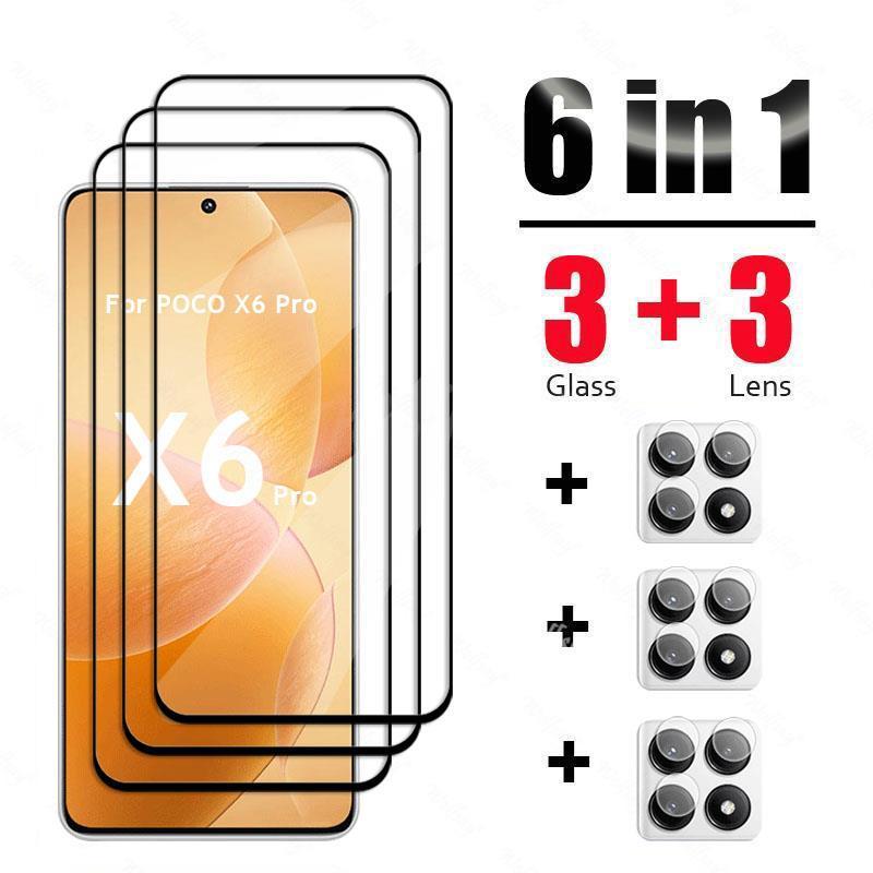 6 In 1 For Xiaomi POCO X6 Pro Glass Tempered Glass POCO X6 Pro Glass Screen Protector Camera Film PO