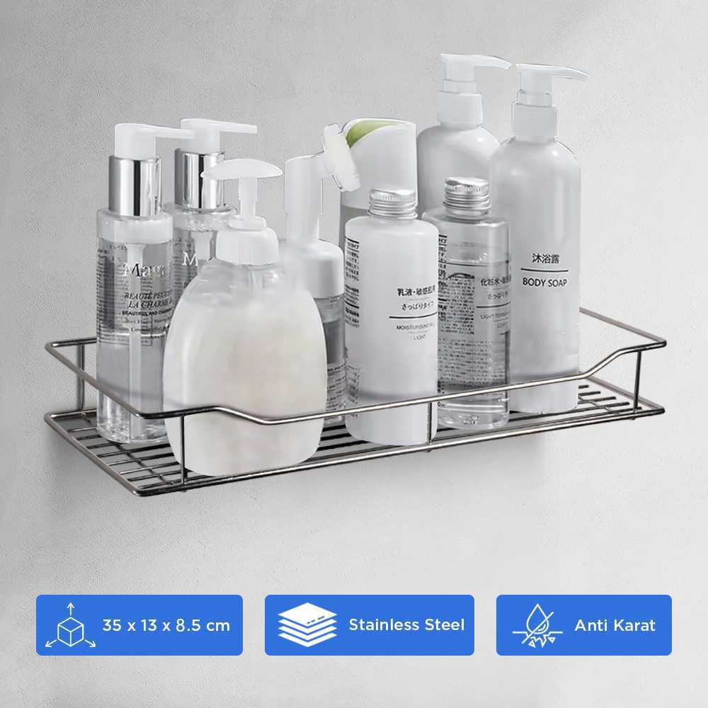 Rak Gantung Kamar Mandi Bathroom Organizer Rack Stainless Steel / rak sudut kamar mandi tempel / rak