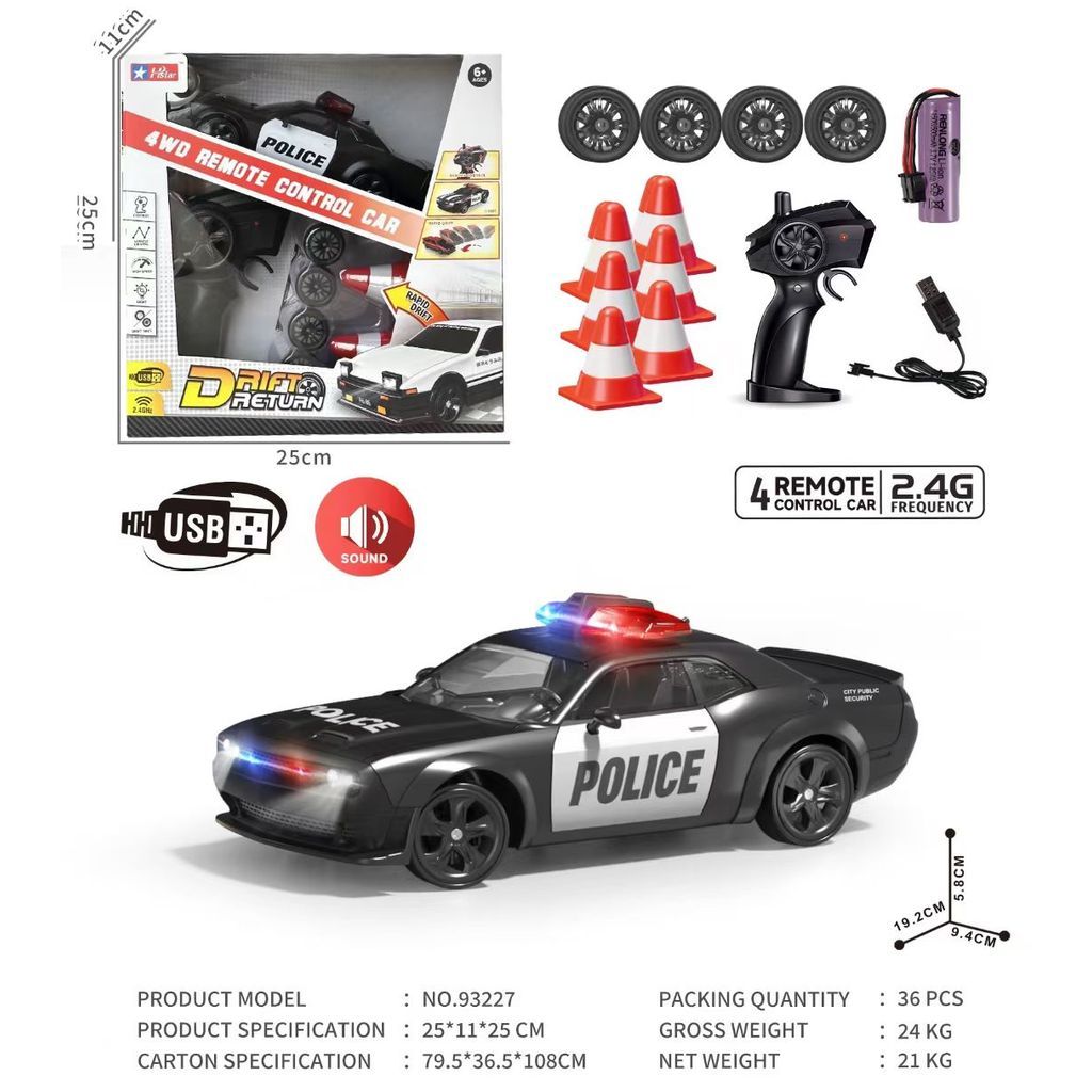 RC DRIFT POLICE 1:24 2.4Ghz DODGE CHALLENGER TOYOTA SUPRA Lampu Suara 4WD