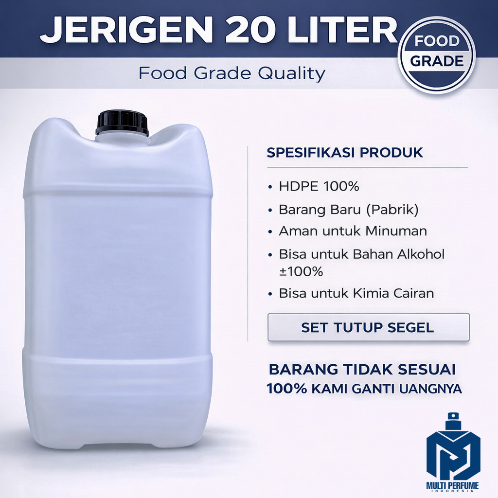 Jerigen 20 Liter Food Grade – Jerigen Air / Kimia HDPE Tebal Tutup Segel Baru
