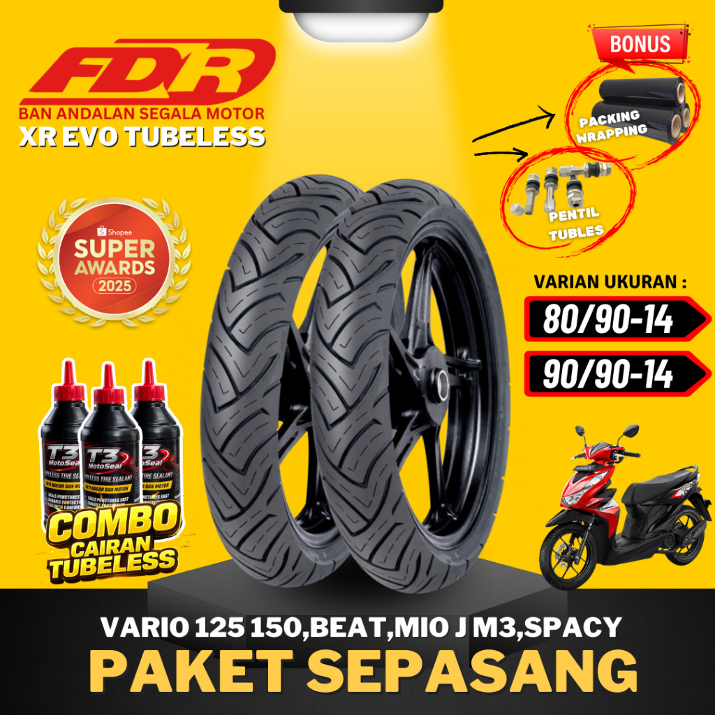 [SEPASANG MURAH] BAN FDR SPORT XR EVO RING 14 / ( 80/90-14 & 90/90-14 ) BAN FDR TUBELESS TUBLES RING