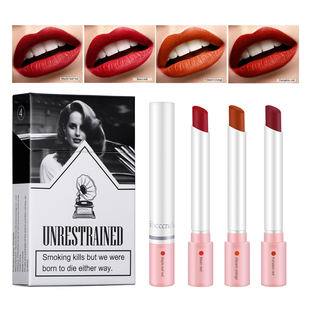 Set Lipstik Rokok 4 Warna Matte Tahan Lama Tahan Air Lipstik Beludru Matt Cigarrillo Lipstik Nude Me