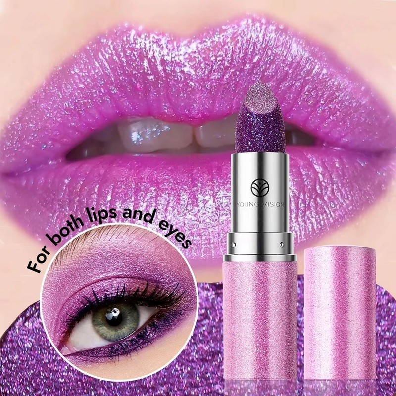 YOUNG VISI 6 warna lipstik bunglon berwarna mutiara lipstik multifungsi berlian tabung ungu