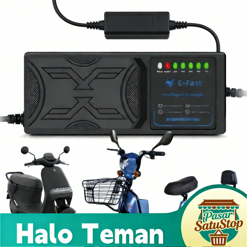 CHARGER ADAPTOR MOTOR LISTRIK 48V & 72V 20AH HARGA TERJANGKAU   Indikator 7 LED  Fitur Mati Otomatis