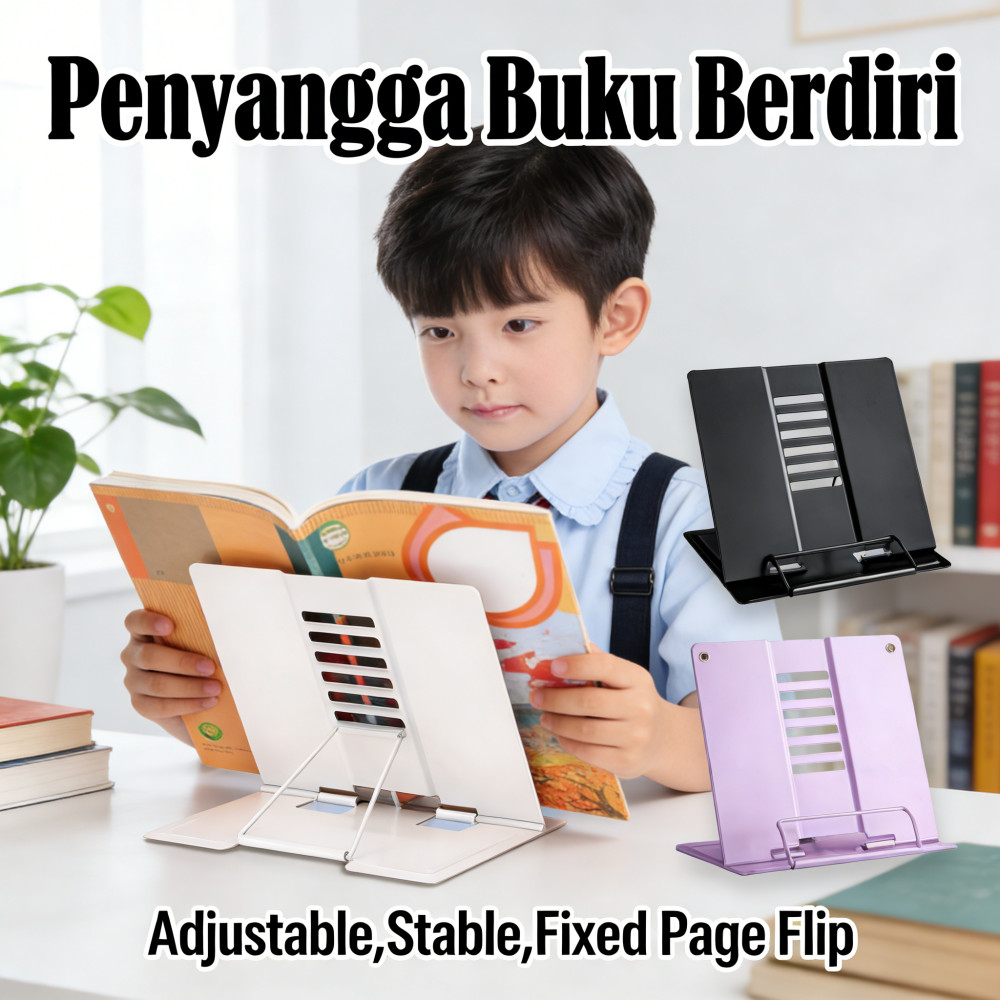 Pembatas Buku Besi Holder Stand Metal Book / Bookends / Book Stand / Book Hold