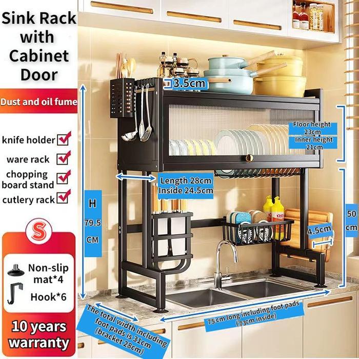 BOXWORLD Rak Piring Tertutup Rak Piring Wastafel with Cover Stainless Steel Rak Dapur Rak Piring Gan