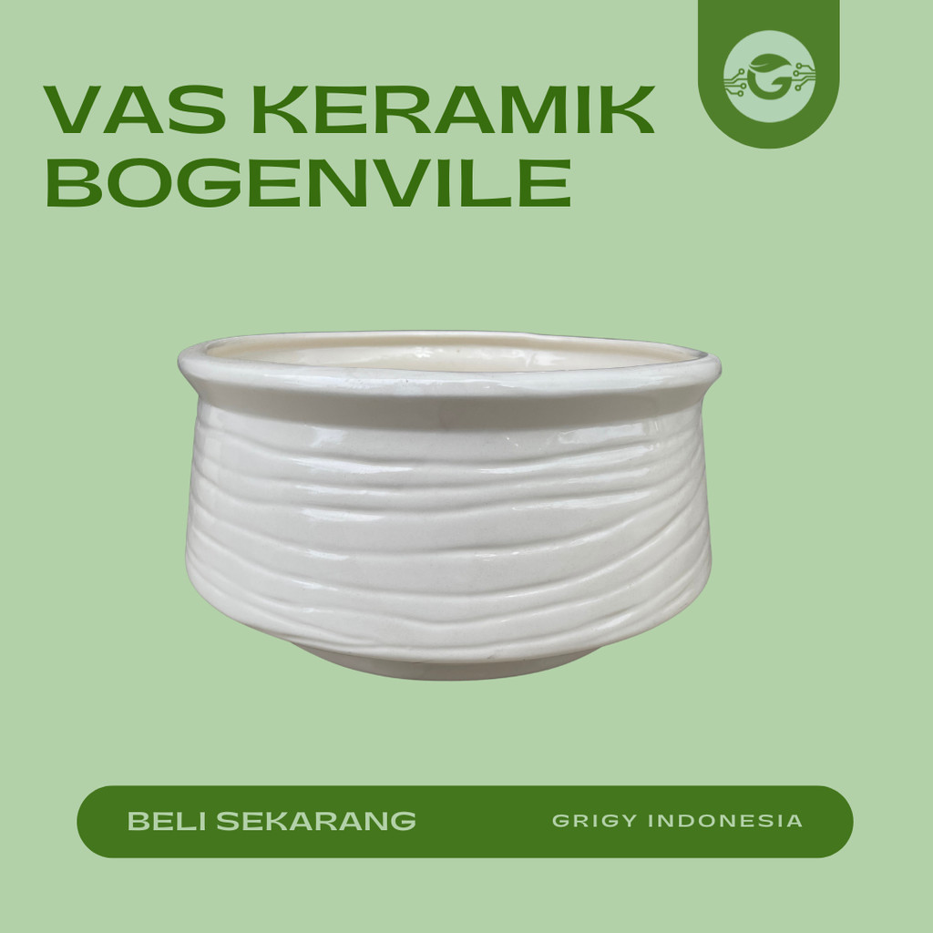 VAS BEJANA BUNGA BAHAN KERAMIK PUTIH BOUGAINVILLEA
