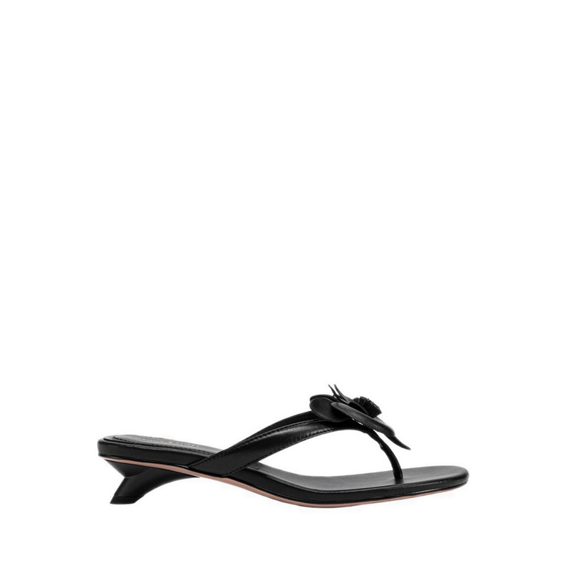 Pazzion Women's Davielle Orchid Leather Sandal Heels - Black