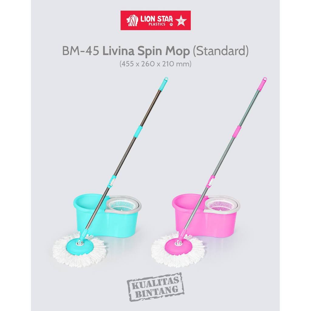 HOMTON Lion Star Alat Pel Lantai Livina Spin Mop Standard BM-45 Set Ember Pel Putar Dengan Saringan 