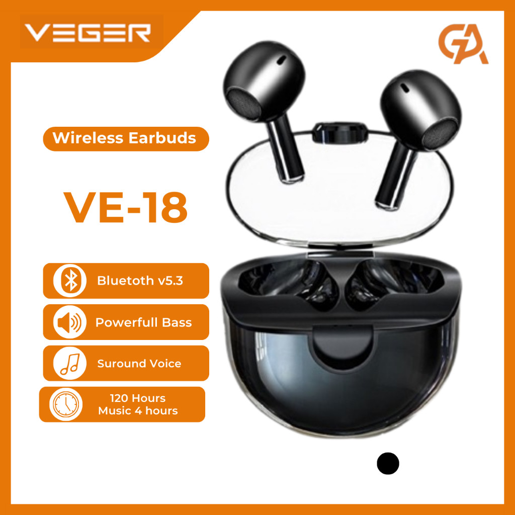 VEGER VE-18 | TWS VEGER Wireless Earphone Bluetooth V5.3 200mAh | Super Mini V5.3 | ORIGINAL VEGER
