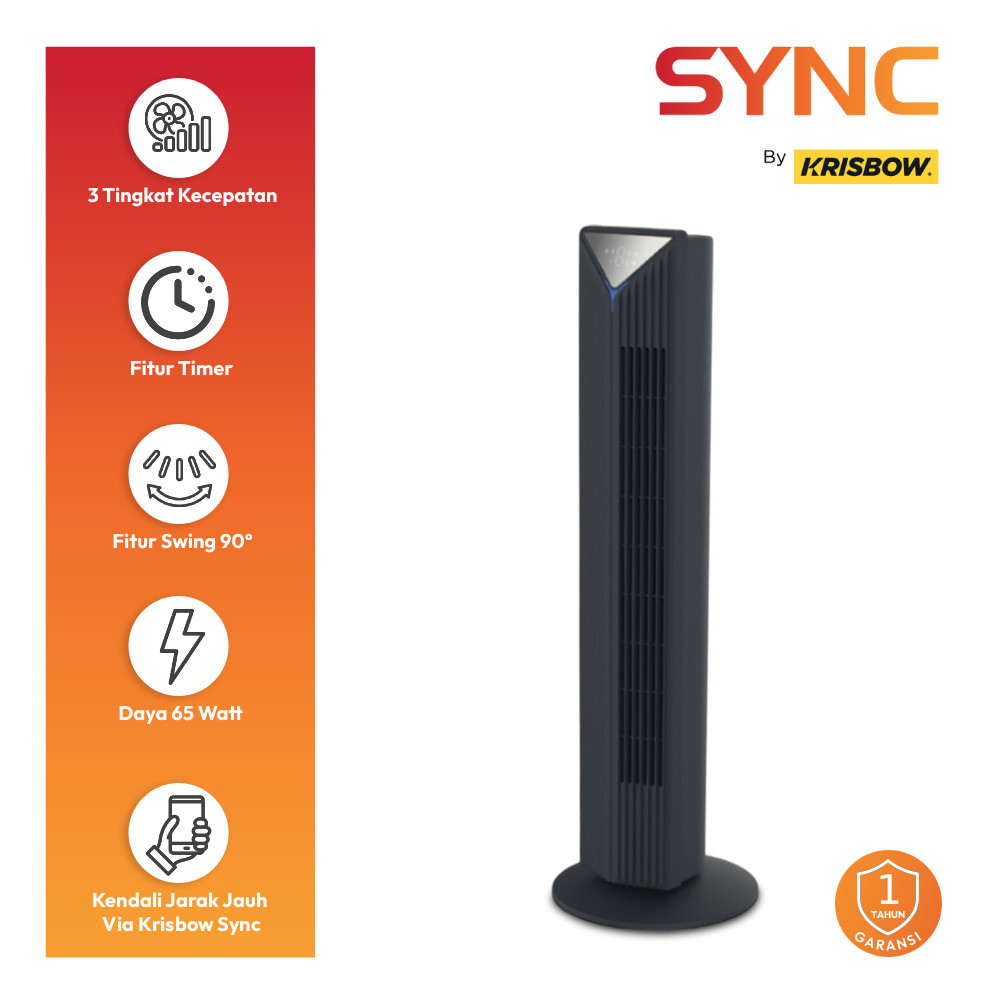Krisbow Sync Smart Kipas Angin Berdiri Wifi - Hitam Floor Standing Tower Fan Pendingin Ruangan Penye
