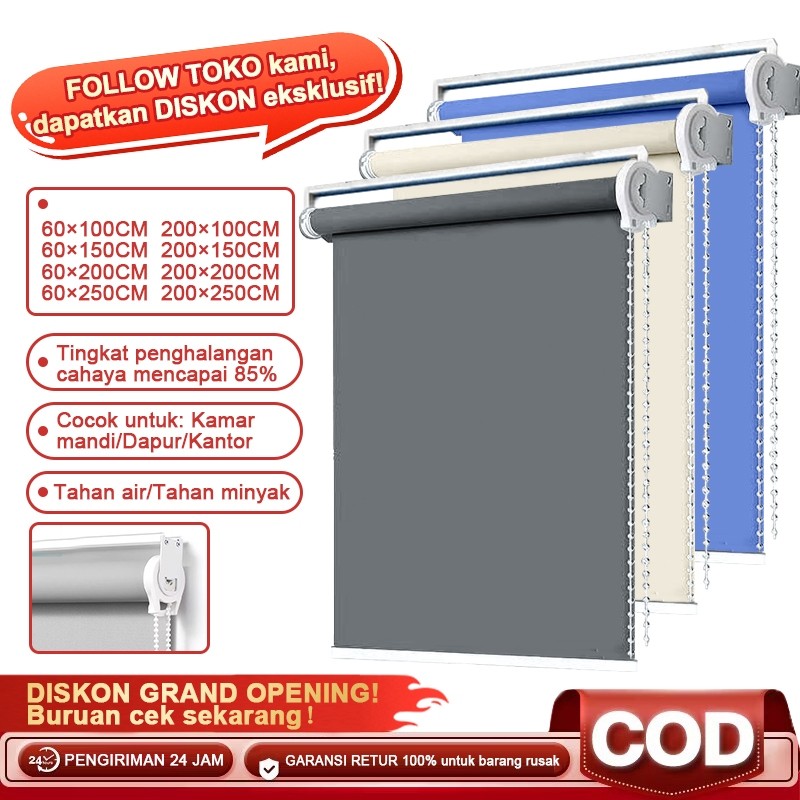 SWS ️Ready Stock️ Roller Blind Gorden Jendela Semi Blackout 85% Dengan Rel Kepala -Tirai Jendela Gul